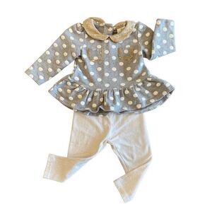 Gray Polka Dot Gold Accent Top Osh Kosh White Glitter Leggings Size 12M